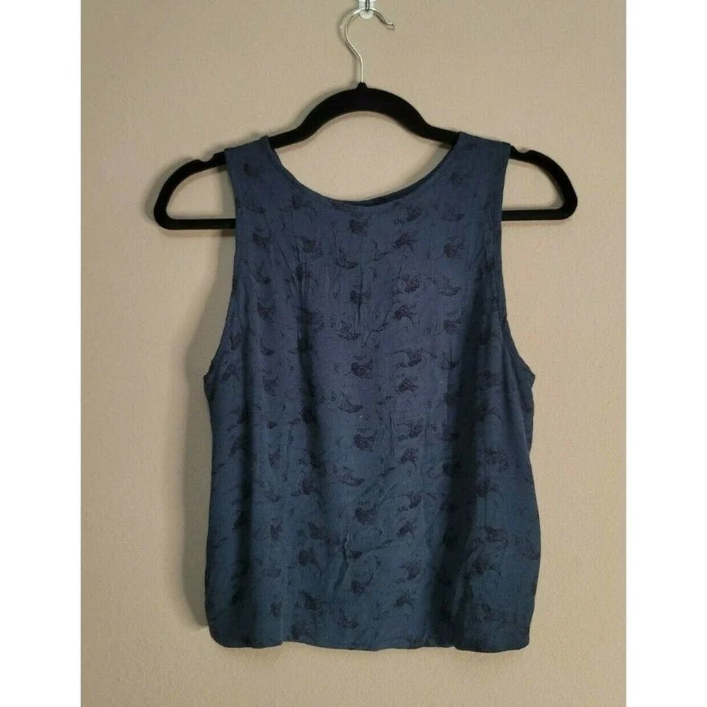 Free People Look Through Printed Crinkle Sleeveless Round Neck Top Blue Size XS